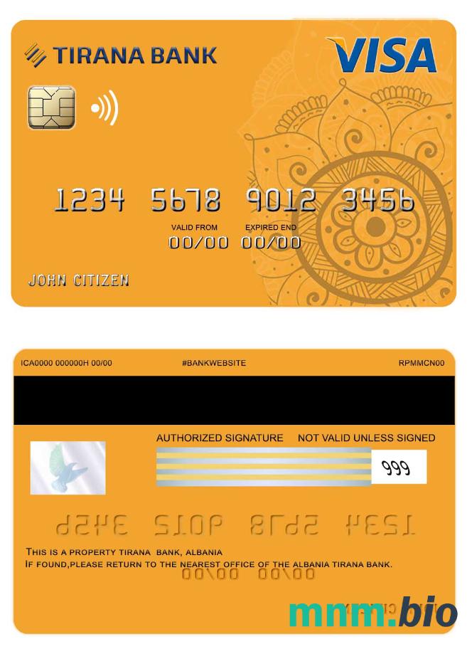 Albania Tirana bank przykład karty visa w formacie PSD